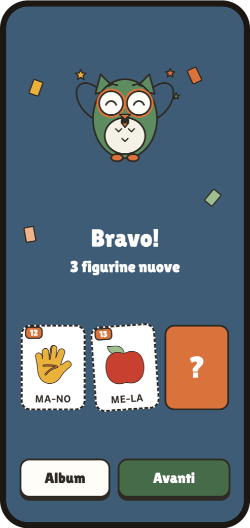 L'app Sillabù: la schermata delle figurine nuove